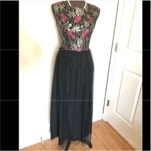 Wedding Prom Candalite Black Formal Gold Floral Ball Gown Dress